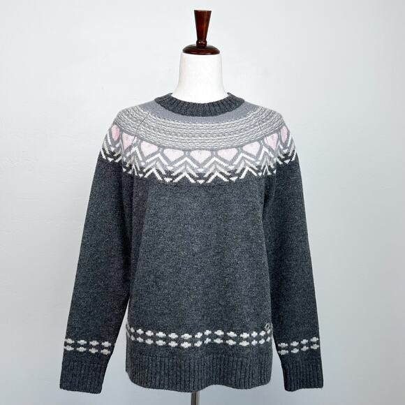 Kari Traa Sundve Grey Fair Isle Wool Blend Crewneck Knit Sweater - Picture 1 of 9